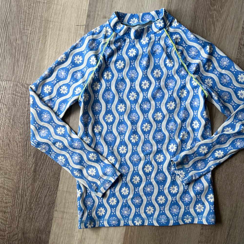 Mini Boden Floral Long Sleeve Swim Rash Guard Blue size 9-10 Years - Picture 7 of 8